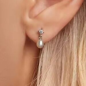 CERT Moissanite Earrings with Freshwater Pearls Anniversary Birthday Gift